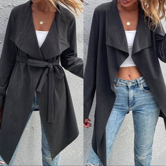 Bellanblue Jackets & Blazers - Rust orange vegan Suede Waterfall trench Jacket